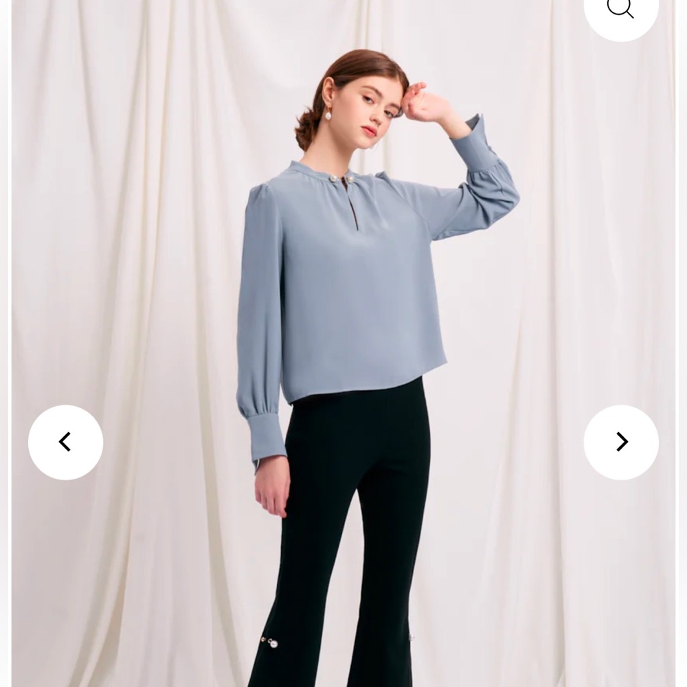 Petite Studio Blue Blouse with Pearl Accents - Picture 3 of 7